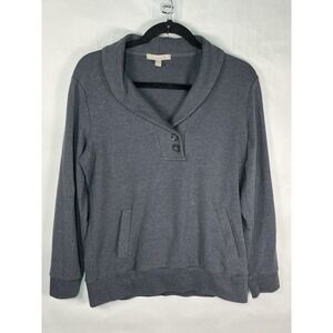 Banana Republic Shawl Collar Gray 2 Button‎ Pullover Pockets Size Large Sweater